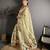 olive slub cotton blend printed saree with unstitched blouse piece.