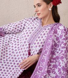 Floral Printed V-Neck Empire Pure Cotton Anarkali Kurta With Trouser And Dupatta