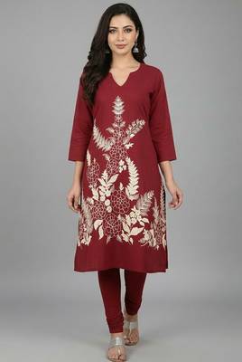 Maroon floral embroidered long kurti 1
