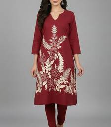 Maroon floral embroidered long kurti