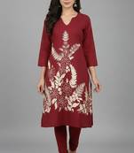Maroon floral embroidered long kurti