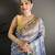 royal blue slub cotton blend printed saree with unstitched blouse piece.