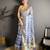 royal blue slub cotton blend printed saree with unstitched blouse piece.