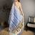 royal blue slub cotton blend printed saree with unstitched blouse piece.