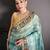 sky blue slub cotton blend printed saree with unstitched blouse piece.