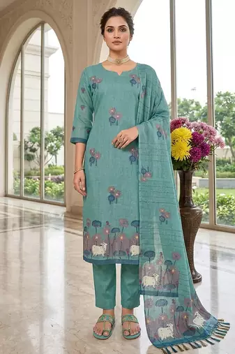 Firozi handwoven jamdani cotton suits 3pis pair