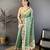 green premium cotton blend printed saree with unstitched blouse piece.