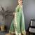 green premium cotton blend printed saree with unstitched blouse piece.