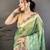green premium cotton blend printed saree with unstitched blouse piece.