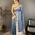 navy blue premium cotton blend printed saree with unstitched blouse piece.