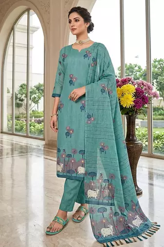Firozi handwoven jamdani cotton suits 3pis pair