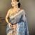 navy blue premium cotton blend printed saree with unstitched blouse piece.