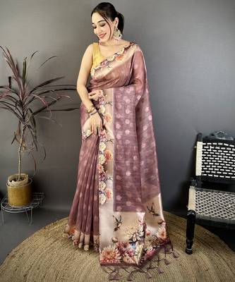 onion premium cotton blend printed saree with unstitched blouse piece. 1