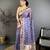 purple premium cotton blend printed saree with unstitched blouse piece.