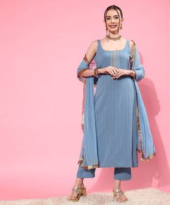 Blue Sleeveless Kurta with Trouser and Dupatta 3