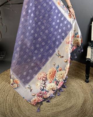 purple premium cotton blend printed saree with unstitched blouse piece. 5