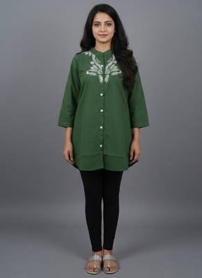 Green embroidered short kurti 1