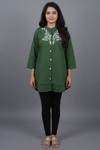 Green embroidered short kurti