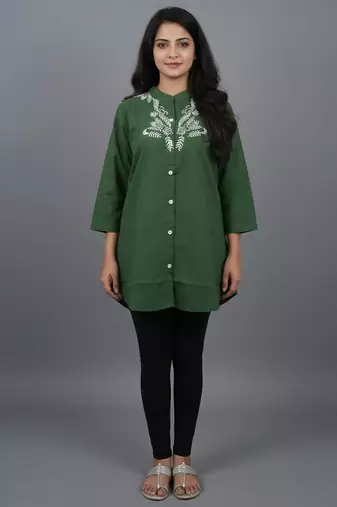 Green embroidered short kurti