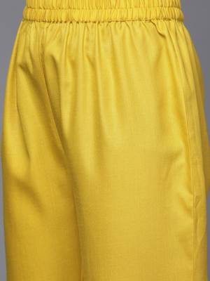 Women Mustard Yoke Embroidered  Cotton Kurta with Trouser & Printed Dupatta 3