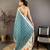 teal premium cotton blend printed saree with unstitched blouse piece.