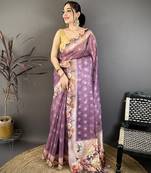 wine premium cotton blend printed saree with unstitched blouse piece.