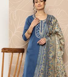 Blue Yoke Embroidered Kurta with Trouser and Dupatta