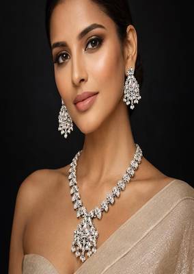Silver kundan necklace set, pastel pink indian bridal jewelry 1