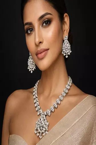 Silver kundan necklace set, pastel pink indian bridal jewelry
