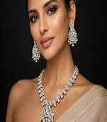 Silver kundan necklace set, pastel pink indian bridal jewelry