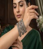 Oxidized silver bangle set of 3, tribal german silver kada