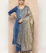 Blue Yoke Embroidered Kurta with Trouser and Dupatta