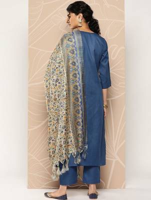 Blue Yoke Embroidered Kurta with Trouser and Dupatta 4