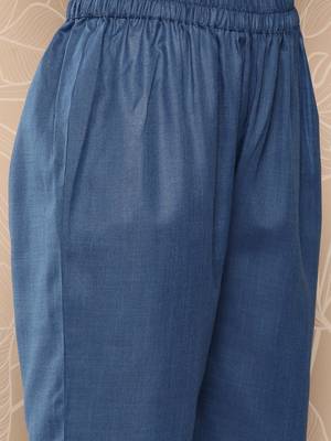 Blue Yoke Embroidered Kurta with Trouser and Dupatta 7