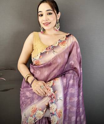 wine premium cotton blend printed saree with unstitched blouse piece. 3