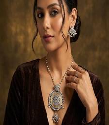 Handmade oxidized silver necklace set with large statement pendant