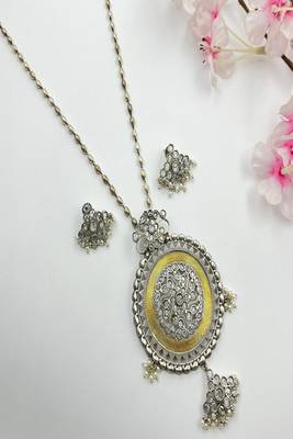 Handmade oxidized silver necklace set with large statement pendant 2
