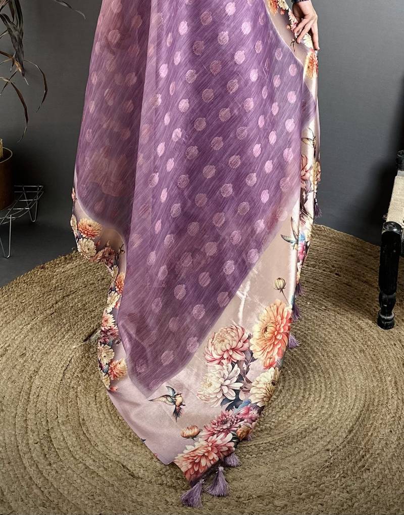wine premium cotton blend printed saree with unstitched blouse piece.