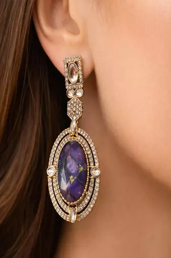 Purple & blue kundan statement earrings | indian bridal drop earrings