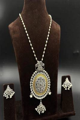 Handmade oxidized silver necklace set with large statement pendant 5