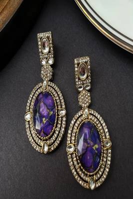 Purple & blue kundan statement earrings | indian bridal drop earrings 2
