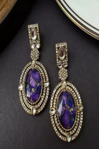 Purple & blue kundan statement earrings | indian bridal drop earrings