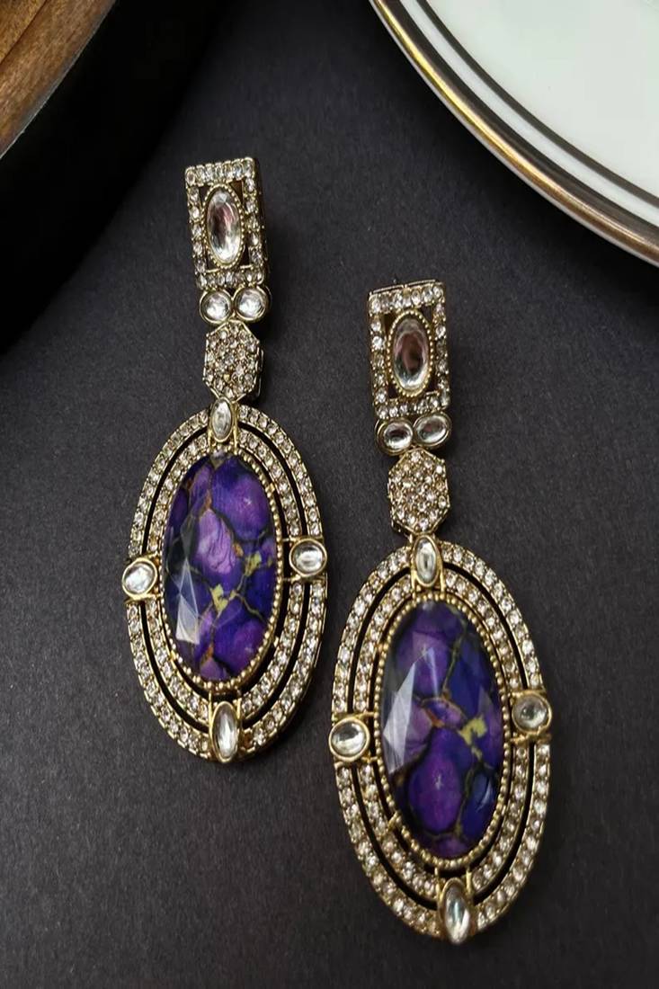 Purple & blue kundan statement earrings | indian bridal drop earrings
