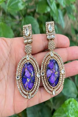Purple & blue kundan statement earrings | indian bridal drop earrings 3