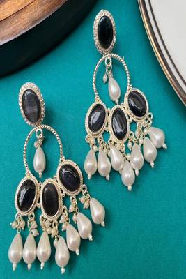 Black onyx chandbali earrings with pearl drops|indian statement dangle earrings for party 3
