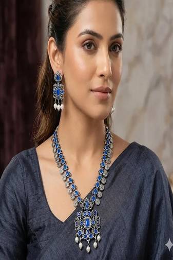 Handmade oxidized german silver necklace set