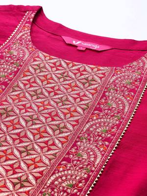 Brocade Yoke with Gota Detail Kurta with Trouser with Bandhani Printed Dupatta 2