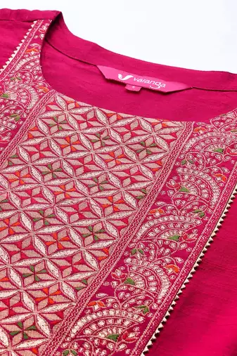 Brocade Yoke with Gota Detail Kurta with Trouser with Bandhani Printed Dupatta
