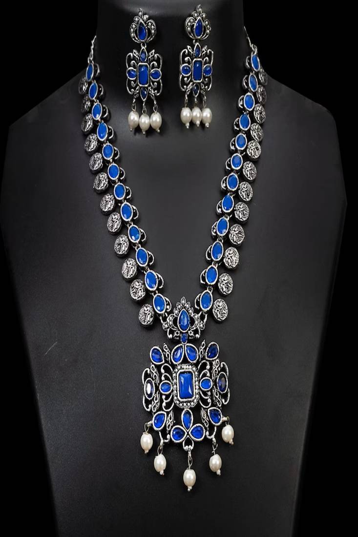 Handmade oxidized german silver necklace set