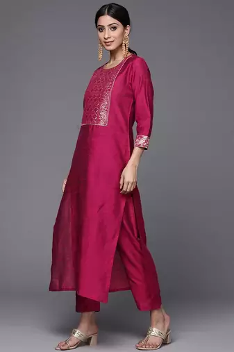 Brocade Yoke with Gota Detail Kurta with Trouser with Bandhani Printed Dupatta